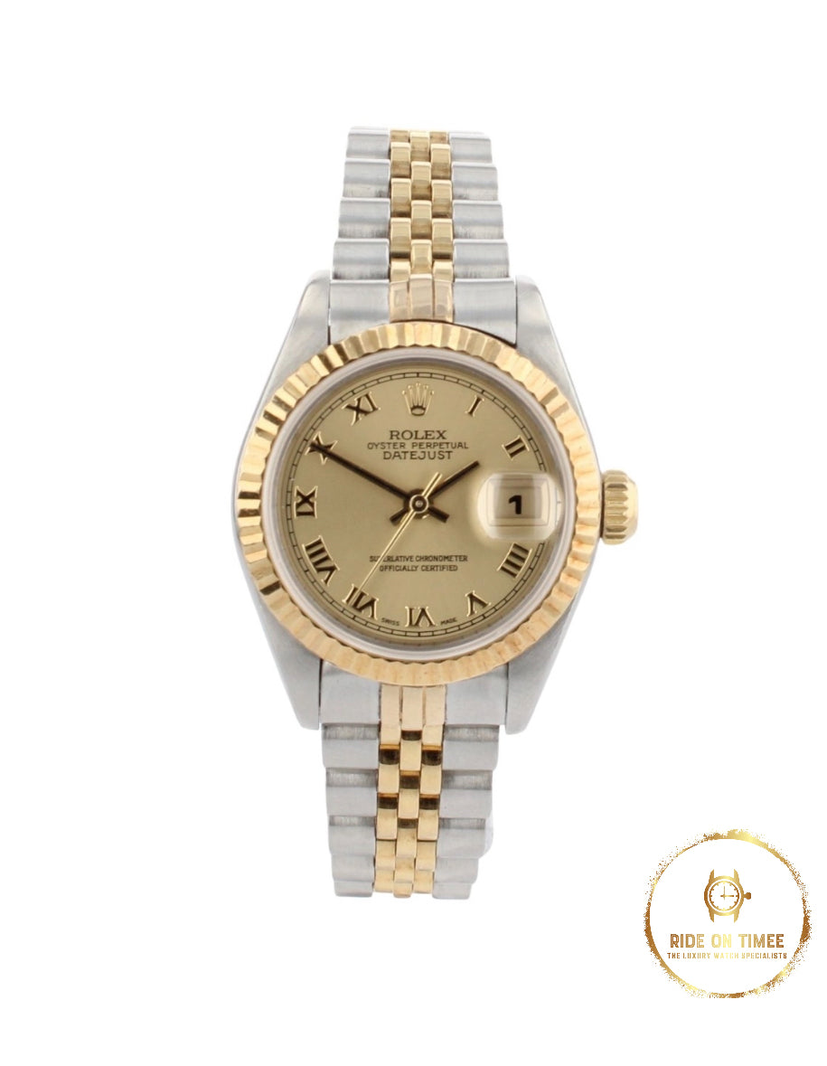 Ladies Rolex Datejust 26 Factory Champagne Roman Dial ‘69173’ - Ride On Timee