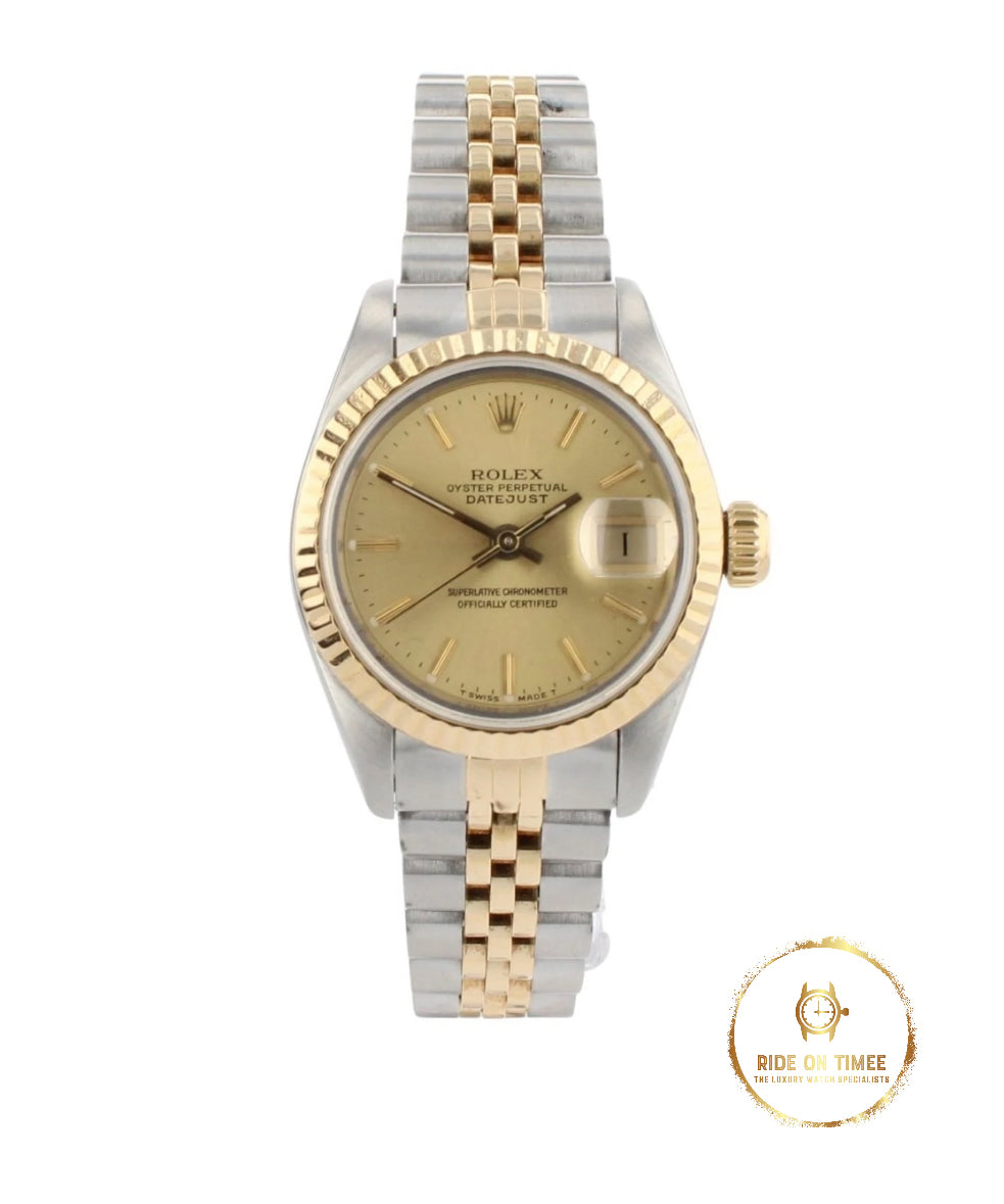 Ladies Rolex Datejust 26 Factory Champagne Baton Dial ‘69173’ - Ride On Timee