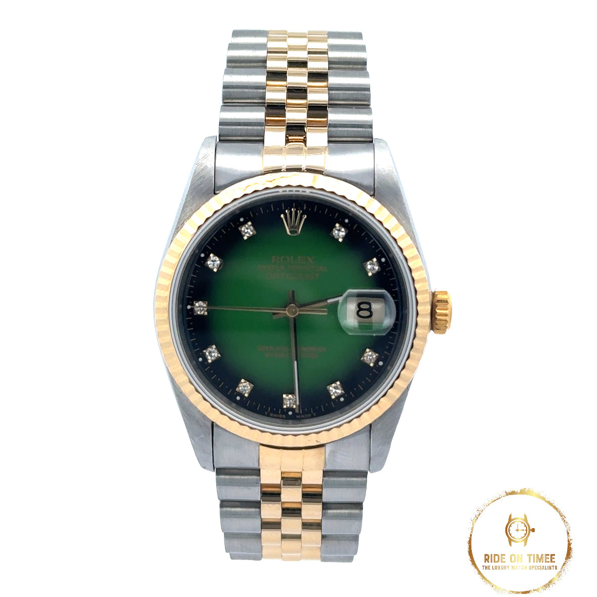 Rolex Datejust 36 Factory Green Vignette Diamond Dial ‘16233’ - Ride On Timee
