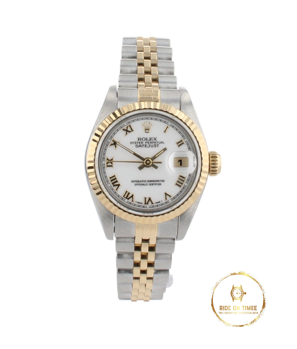 Ladies Rolex Datejust 26 Factory White Roman Dial ‘69173’ - Ride On Timee