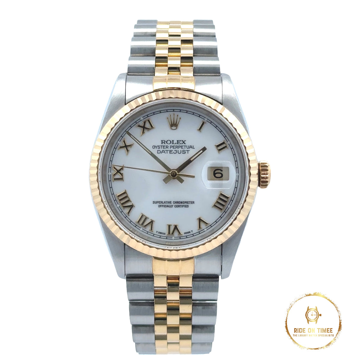 Rolex Datejust 36mm Factory White Roman Dial ‘16233’ - Ride On Timee