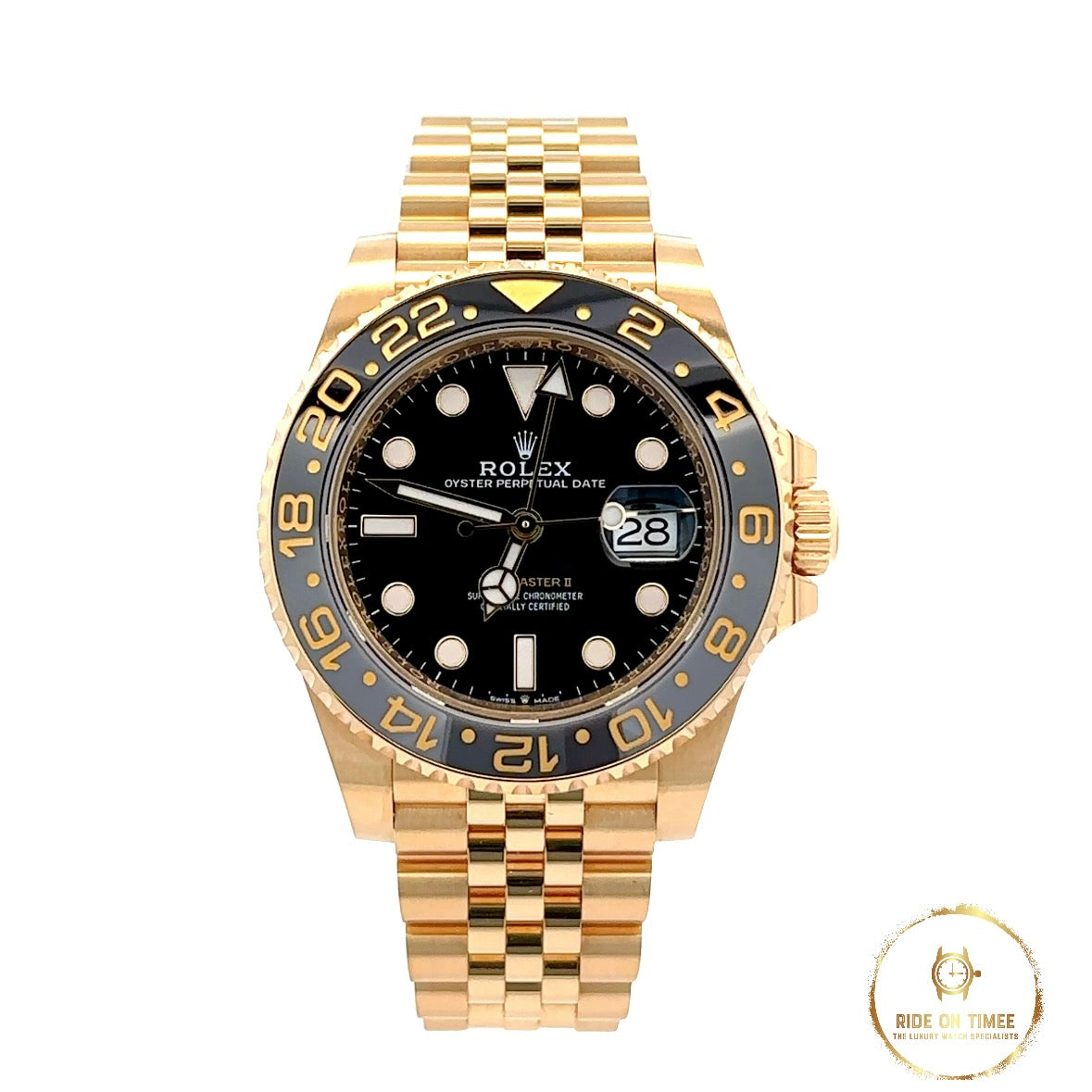 Rolex GMT Master ii 18K Yellow Gold Black Dial ‘126718GRNR’ - Ride On Timee