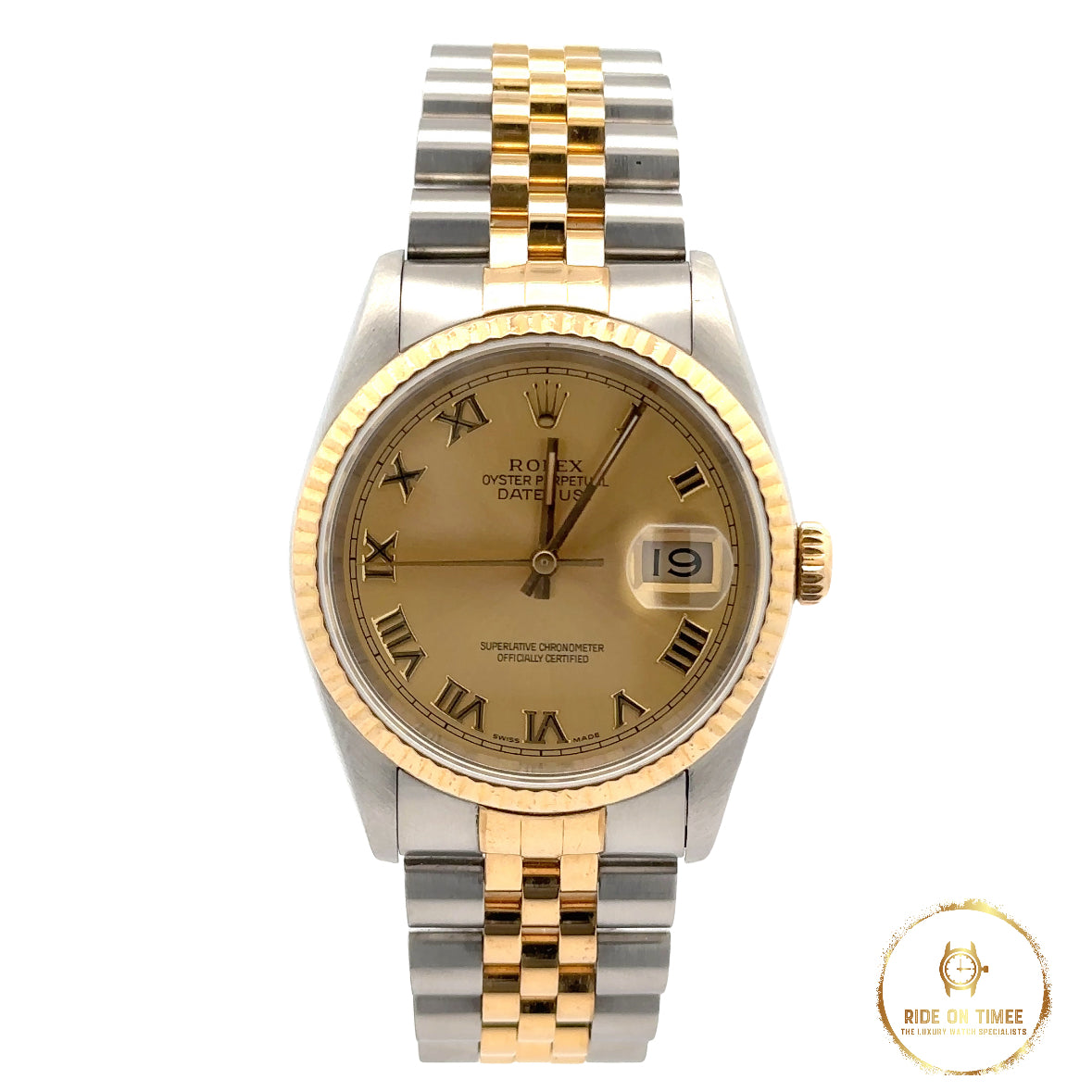 Rolex Datejust 36mm Factory Champagne Roman Dial ‘16233’ - Ride On Timee