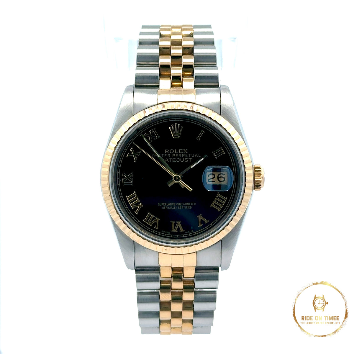 Rolex Datejust 36 Custom Black Roman Dial ‘16233’ - Ride On Timee
