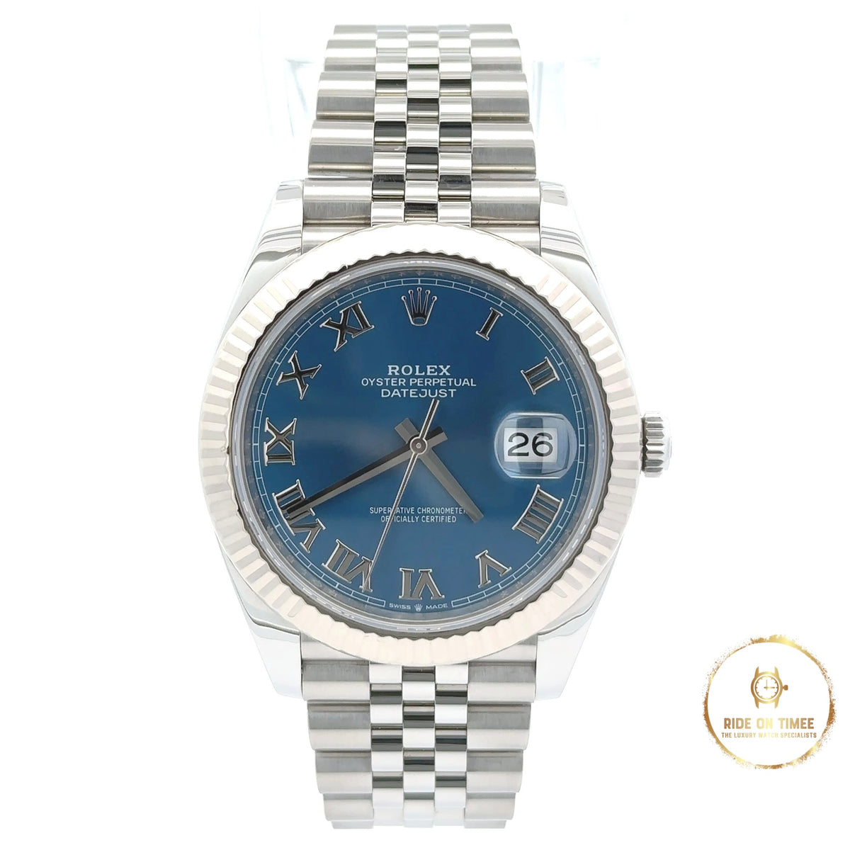 Rolex Datejust 41mm Factory Azzuro Blue Roman Dial ‘126334’ - Ride On Timee