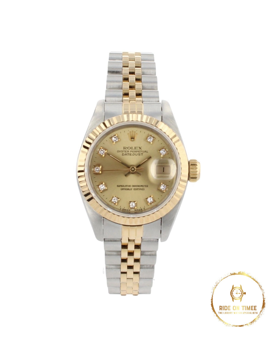 Rolex Ladies Datejust 26mm Factory Champagne Diamond Dial ‘69173’ - Ride On Timee