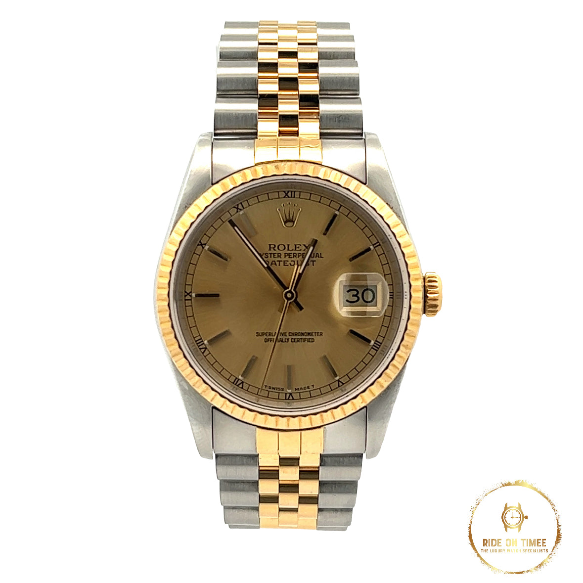 Rolex Datejust 36mm Factory Champagne Baton Dial ‘16233’ - Ride On Timee