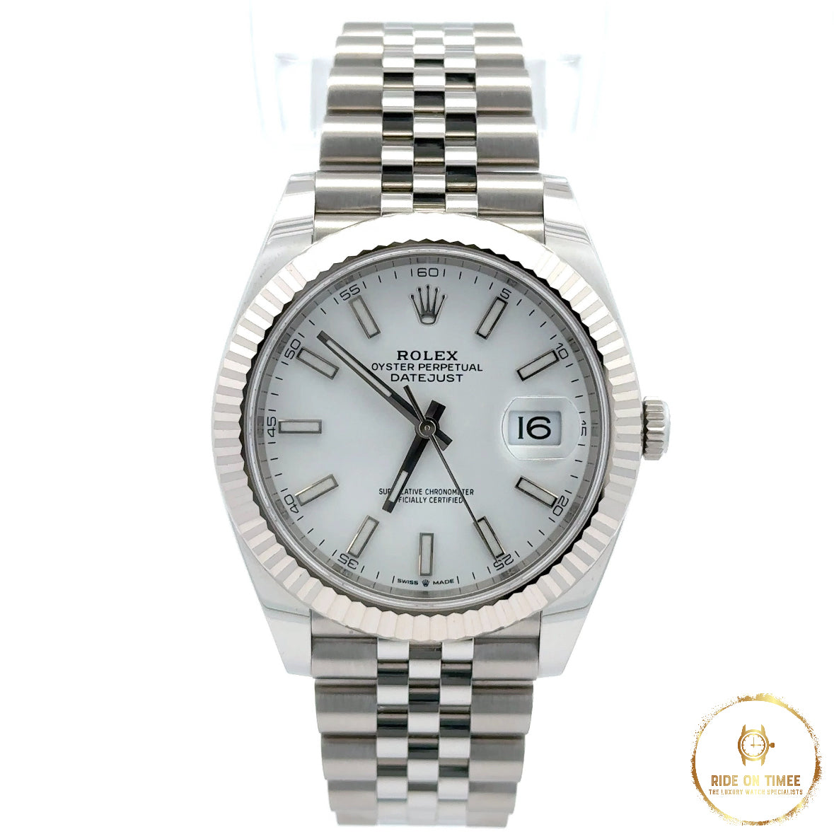 Rolex Datejust 41mm Factory White Baton Dial ‘126334’ - Ride On Timee