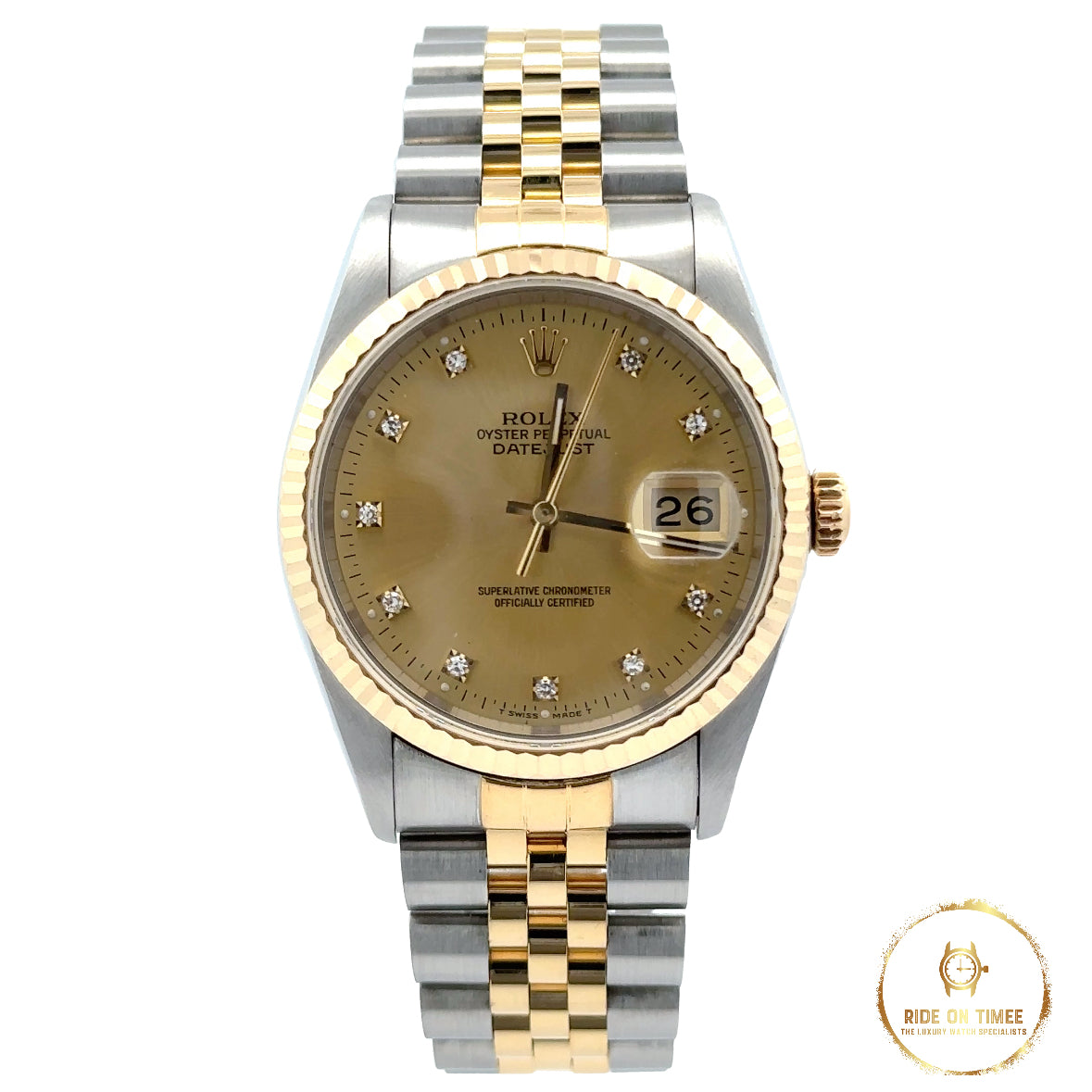 Rolex Datejust 36mm Factory Champagne Diamond Dial ‘16233’ - Ride On Timee