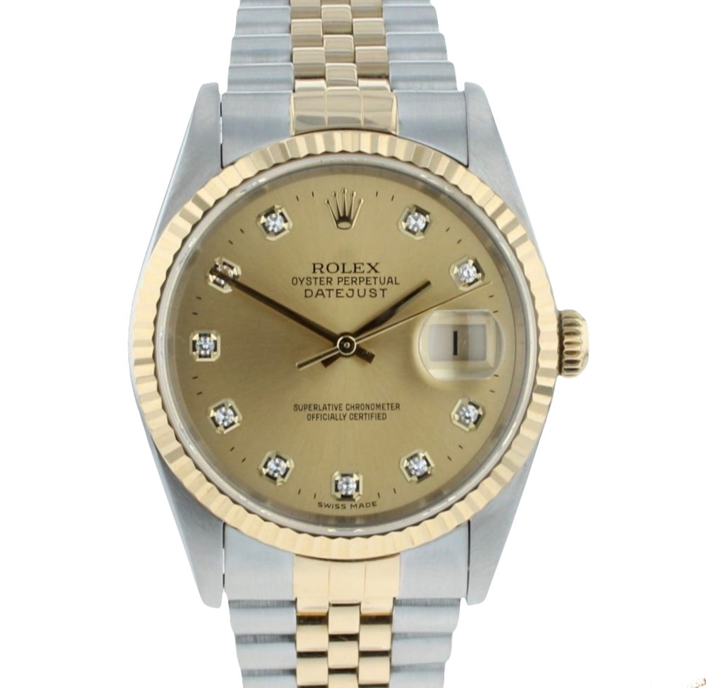Rolex Datejust 36mm Factory Big Stone Champagne Diamond Dial ‘16233’