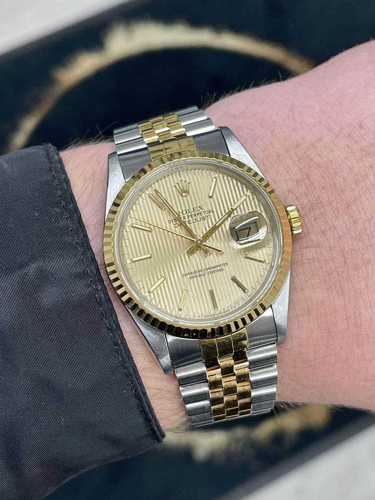 Rolex Datejust 36mm Factory Champagne Tapestry Dial ‘16233’ - Ride On Timee